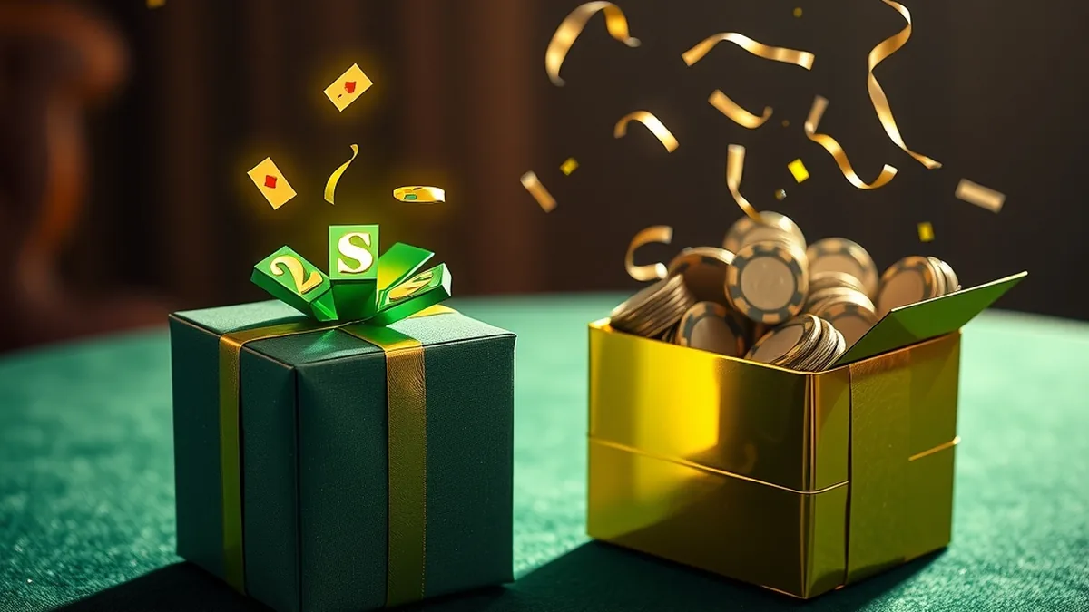 Small and large gift boxes comparing a no deposit bonus with the welcome offer